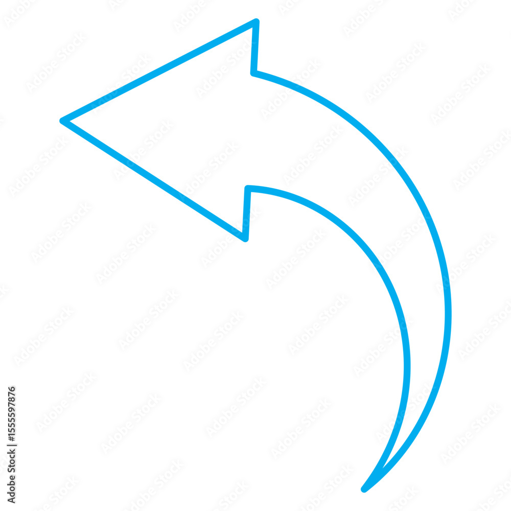 Poster blue arrow icon. blue long curved arrow on white background. long arrow. curved arrow. set long blue