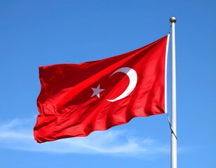 Turkish flag waving in a clear sky