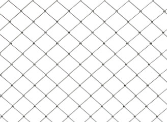 Close up of a metal chain link fence pattern isolated on transparent background