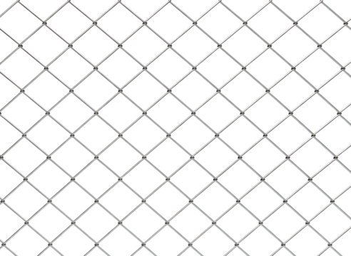 Close up of a metal chain link fence pattern isolated on transparent background