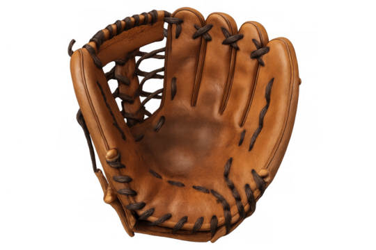 Classic leather baseball glove isolated on transparent background, ready for action on the field