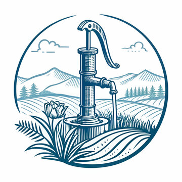 hand drawn water pump logo design inspiration