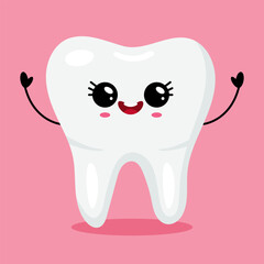 Happy cartoon tooth with big eyes and cute smile