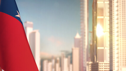 flag of Samoa on city skyscrapers buildings vanilla sunrise backdrop for national celebration - abstract 3D rendering