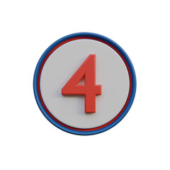 Bold Red Number Four in a Circular Frame 3D Render