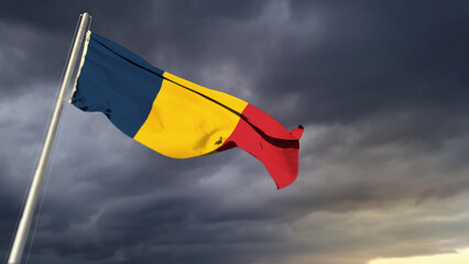 nice Chad flag on heavy dark clouds background - abstract 3D rendering