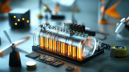 Innovative energy concept demonstrates a futuristic generator and wind turbine design, showcasing advancements in sustainable power generation.