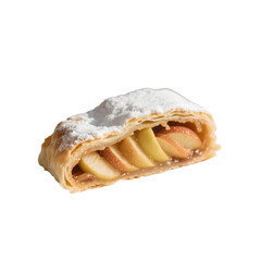 Naklejka premium Apple strudel dusted with sugar isolated on transparent background