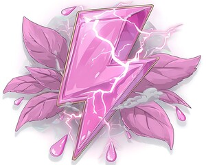 Pink lightning bolt surrounded by leaves