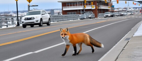 Fox Crossing the Road