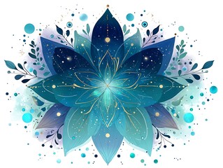 Abstract flower design, teal and gold