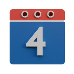3D Render of a Calendar Icon Day 4, Simple Design, Clean and Modern