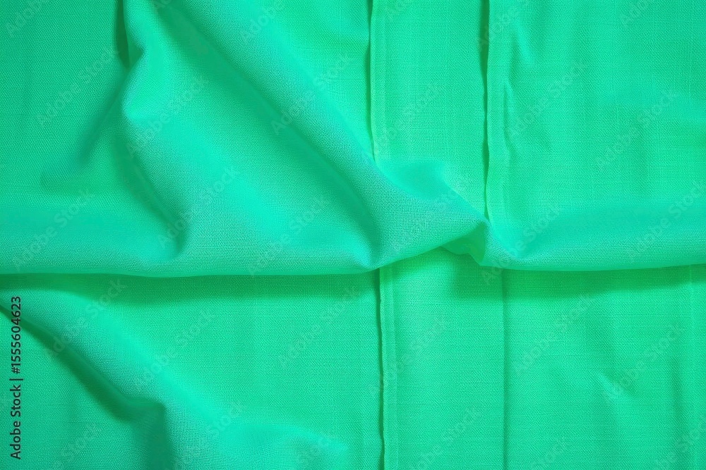 Aufkleber an aqua green fabric is featured with folds and seams across the frame the fabrics texture is visibl