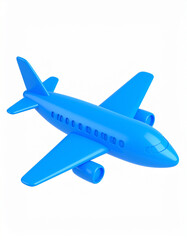 Three dimensional blue airplane model isolated against a clean white background ready for takeoff