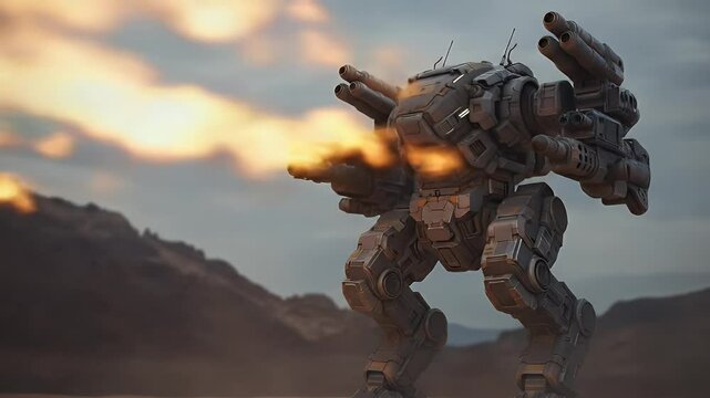 War machine in a desolate landscape