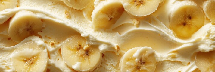 extreme close-up banana ice cream texture background. banner style