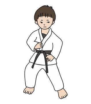 한국의 태권도 복장을 입은 소년