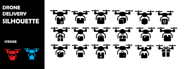 Drone Delivery Silhouette Vector Set – Flying Parcel Drones and Modern Logistics Icons