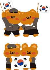 한국 광복절을 맞이한 곰돌이 캐릭터