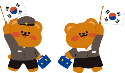 한국 광복절을 맞이한 곰돌이 캐릭터