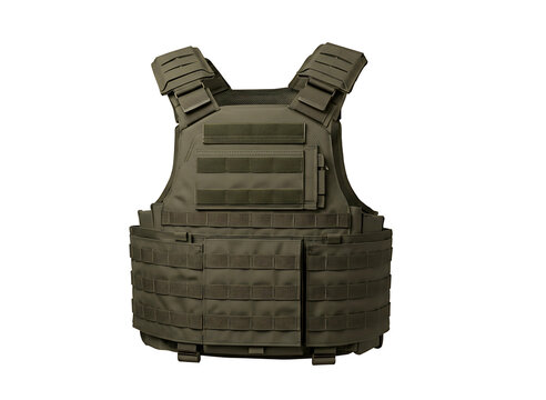 Tactical plate carrier vest with camouflage pattern isolated on transparent background