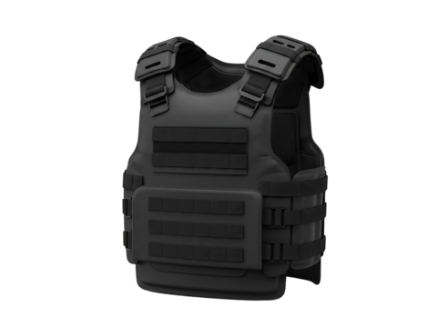 Tactical plate carrier vest with camouflage pattern isolated on transparent background - Powered by Adobe