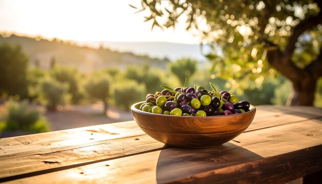 Bowl of olives outdoors