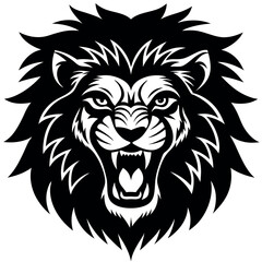 Fototapeta premium Fierce lion face graphic illustration on a clean white background