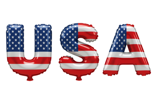 Festive USA Text Balloons with American Flag Pattern for Celebrations Isolated on Transparent background