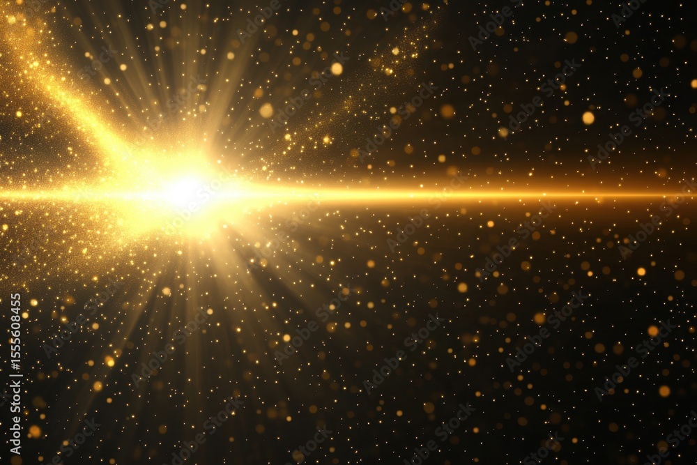 Poster light transition effects create a mesmerizing overlay with golden particles and radiant beams glowin