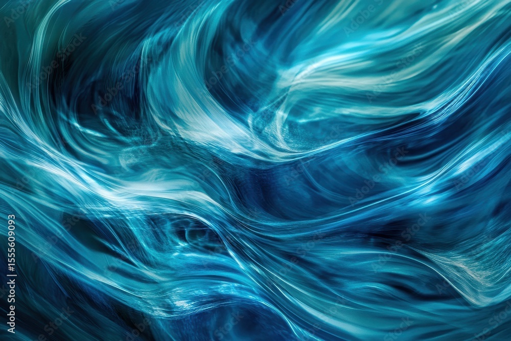 Poster rippling waves create dynamic flow with aqua tones and abstract patterns in a vibrant representation