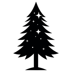 Fototapeta premium Black silhouette of a pine tree with stars under a night sky