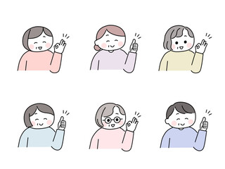 ゆるかわいい手描き風の高齢女性／グッド・いいねポーズ	
