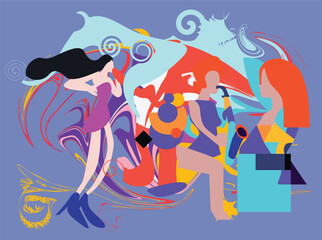 Art posters for the exhibition of painting, sculpture and music. Vector illustration of abstract background, roman column, greek sculpture, chess horse pattern for vector su6776767676