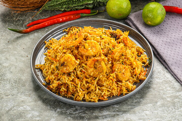 Indian cuisine - Biryani rice with prawn