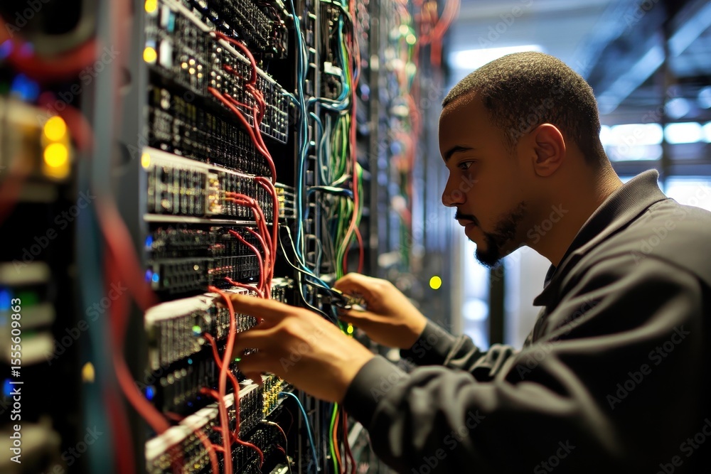Poster it support agents work diligently in a server room examining equipment and troubleshooting issues du