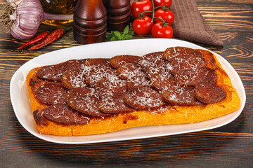 Homemade Roman pizza with pepperoni