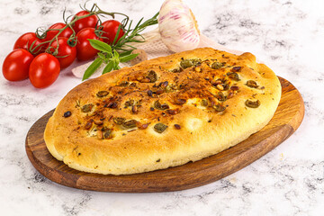 Homemade ciabatta bread with olives