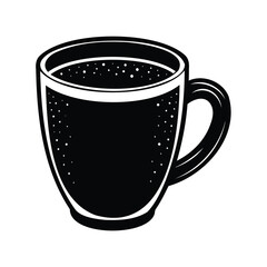 Black and white graphic illustration of a coffee cup with bubbles