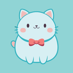 Adorable chubby kawaii cat sitting logo design illustration