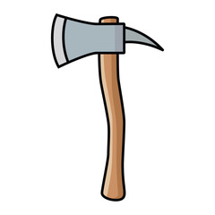 a simple cartoon illustration of a fireman's axe icon with a wooden handle, ideal for themes of emergency services, rescue, and tools