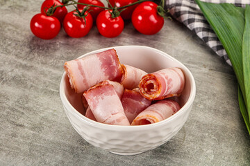 Fresh raw pork bacon roll