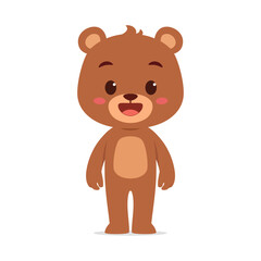 Cute Brown Bear Character Standing Upright with Happy Expression in Vector Illustration