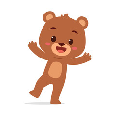 Happy Bear Cartoon Character Waving Arms and Smiling on White Background Illustration