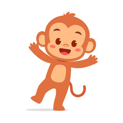 Cute Brown Monkey Smiling and Waving its Hand, Cartoon Vector Illustration