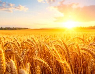 Naklejka premium Golden Wheat Field at Sunset