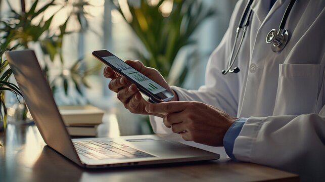 Doctor reviewing patient data on a smartphone