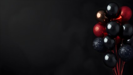 High Contrast Black Background with Red and Black Balloons, Vertical Edge Layout, Copy Space Left