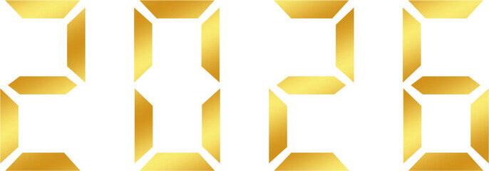 2026 - Digital Numeric Font for Electronic Clock Counter - Gold Version Vector for Your Designs
