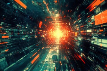 Futuristic technology background featuring vibrant colors and intricate patterns, creating a visually stimulating tunnel effect in a digital space environment